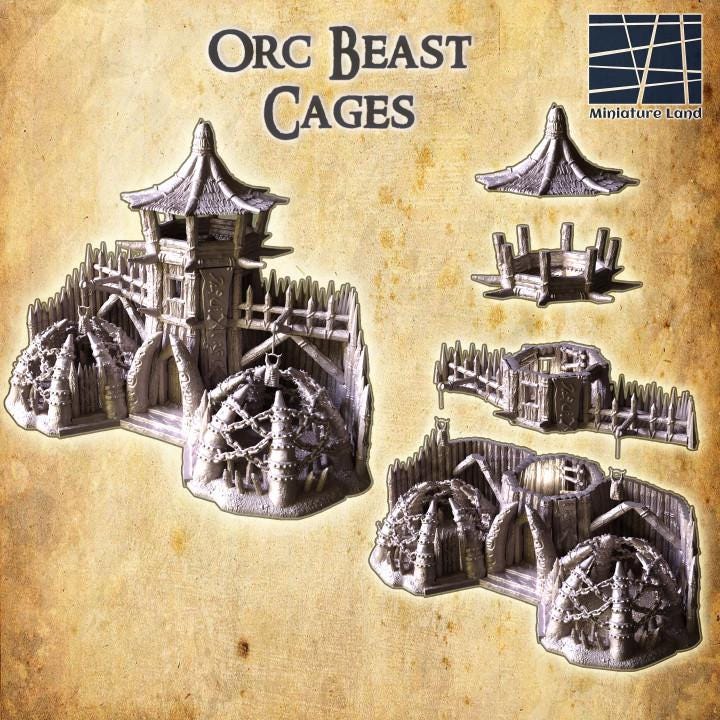 Orc Beast Cages, Miniature Land | Dungeons and Dragons | Pathfinder | Table Top RPG | 3D Printed Model