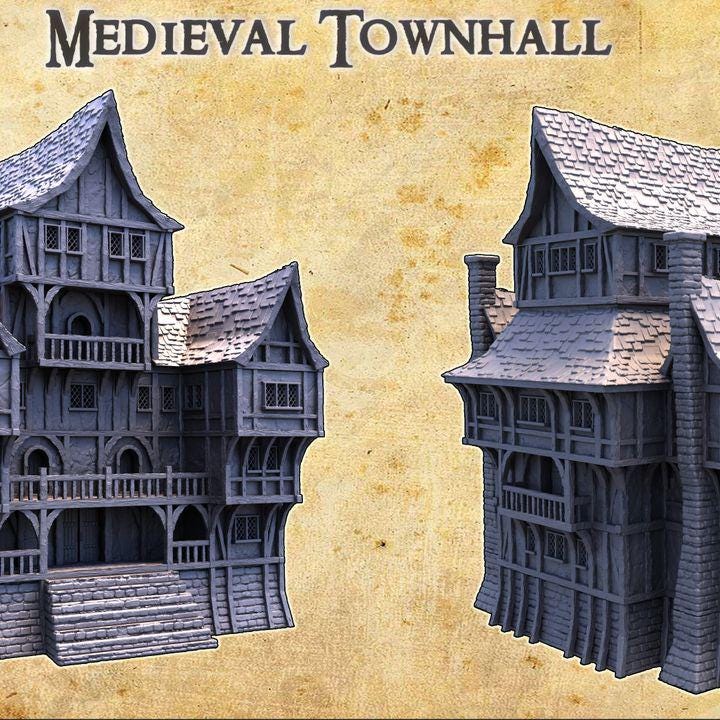 Medieval Townhall, Miniature Land | Dungeons and Dragons | Pathfinder | Table Top RPG | 3D Printed Model