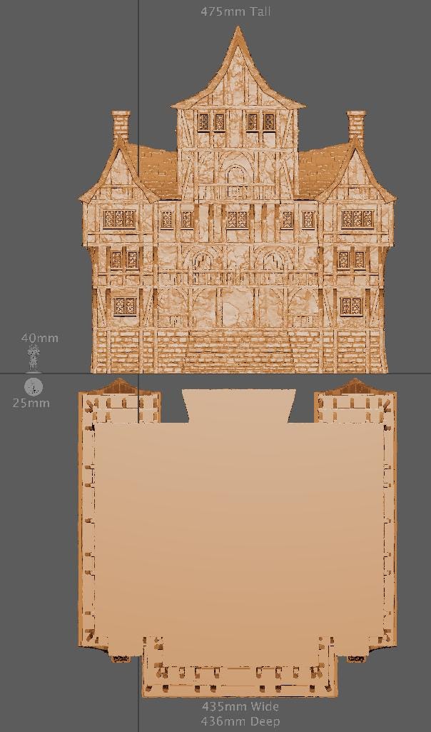 Medieval Townhall, Miniature Land | Dungeons and Dragons | Pathfinder | Table Top RPG | 3D Printed Model
