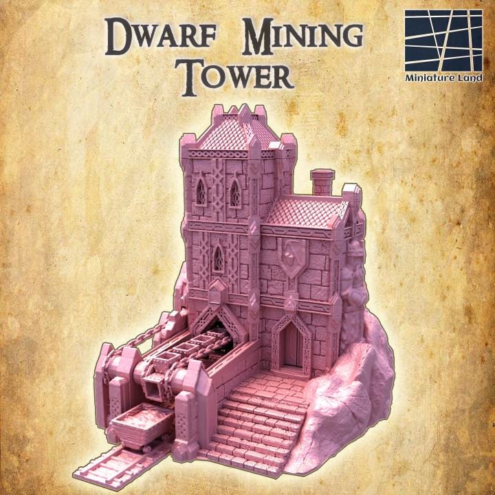 Dwarf Mining Tower, Miniature Land | Dungeons and Dragons | Pathfinder | Table Top RPG | 3D Printed Model