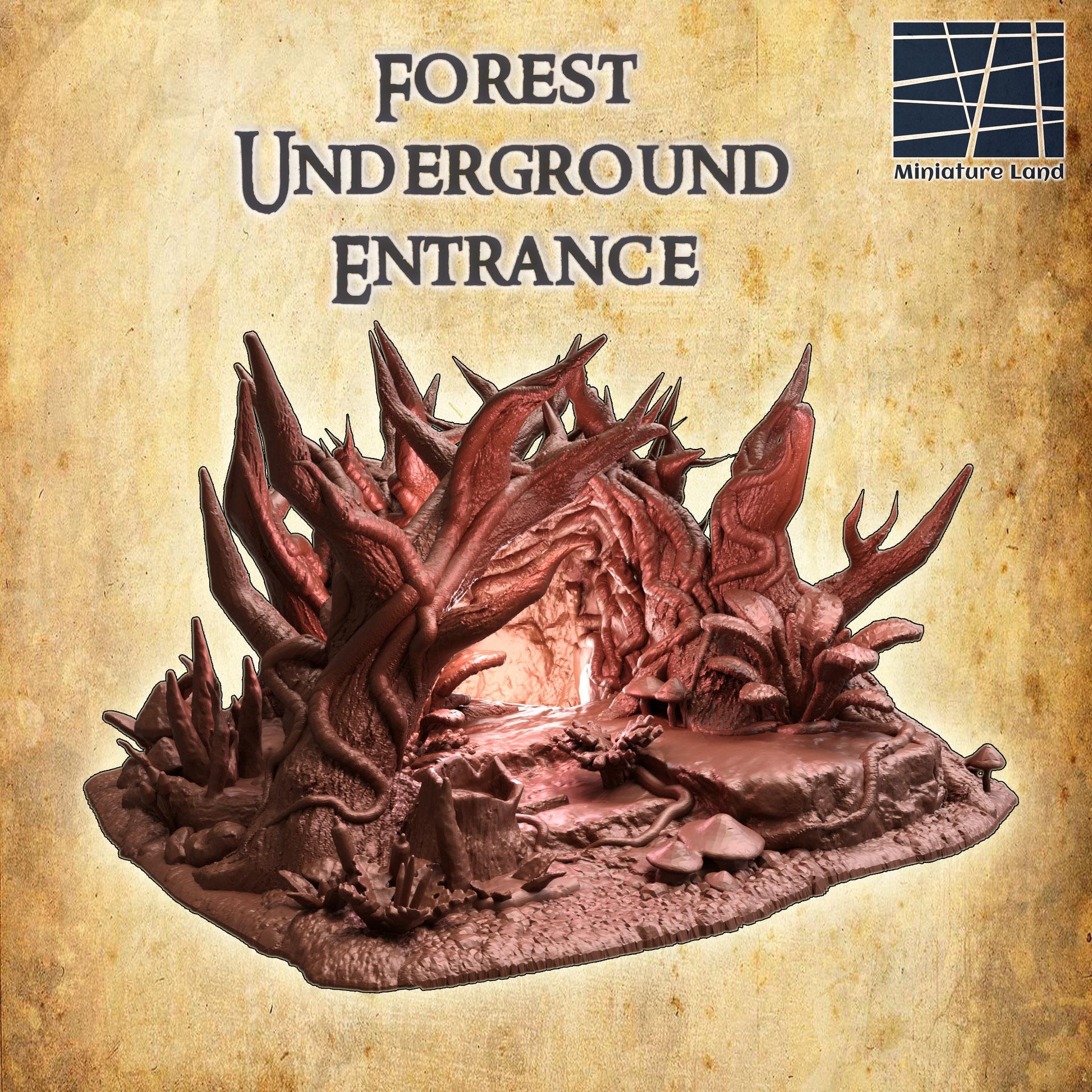 Forest Underground Entrance, Miniature Land | Dungeons and Dragons | Pathfinder | Table Top RPG | 3D Printed Model