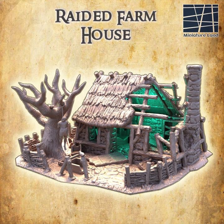 Raided Farm House, Miniature Land | Dungeons and Dragons | Pathfinder | Table Top RPG | 3D Printed Model