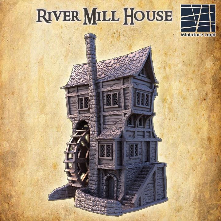 River Mill House, Miniature Land | Dungeons and Dragons | Pathfinder | Table Top RPG | 3D Printed Model