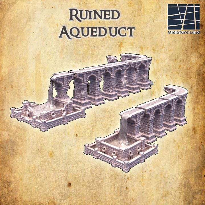 Ruined Aqueduct, Miniature Land | Dungeons and Dragons | Pathfinder | Table Top RPG | 3D Printed Model