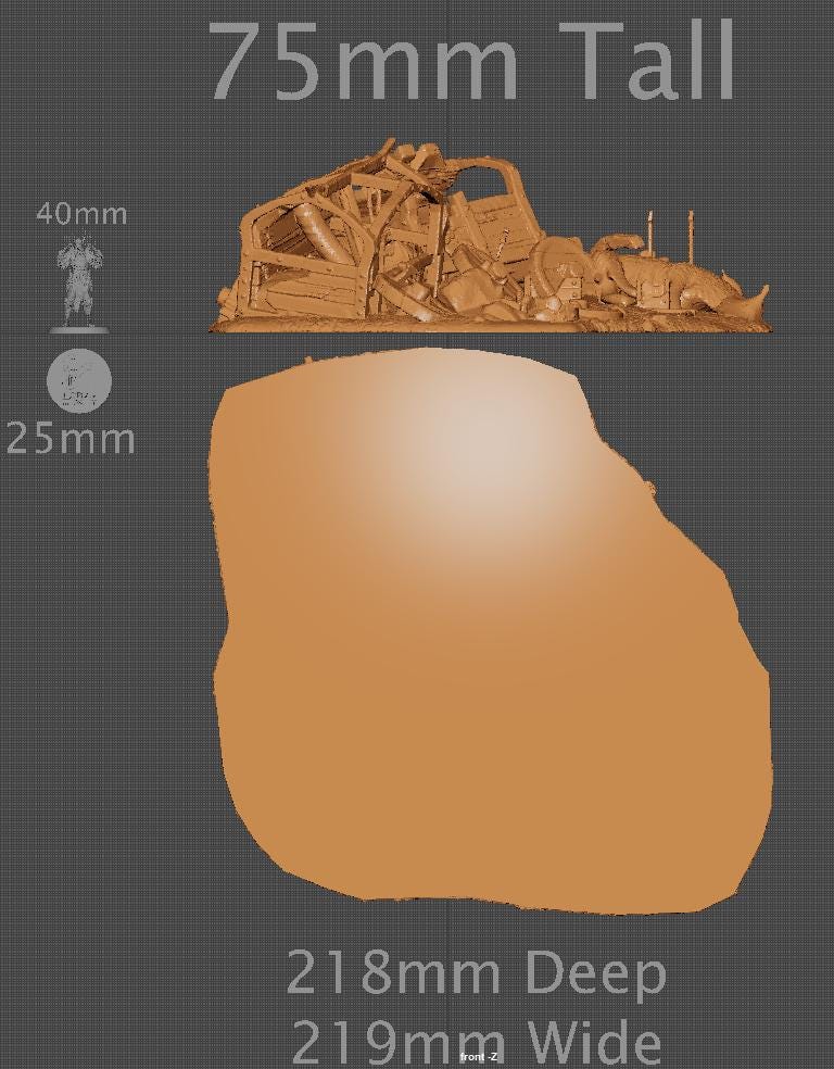 Pillaged Merchant Wagon, Miniature Land | Dungeons and Dragons | Pathfinder | Table Top RPG | 3D Printed Model