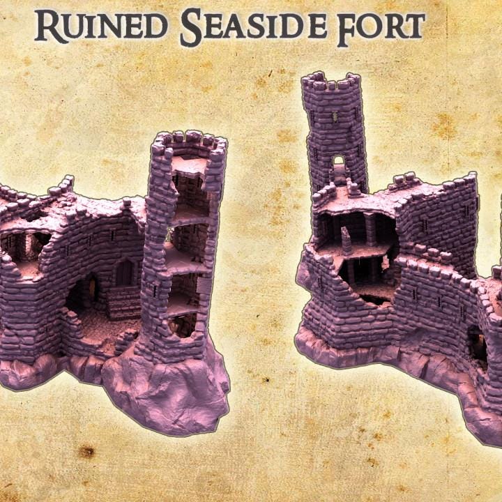 Ruined Seaside Fort, Miniature Land | Dungeons and Dragons | Pathfinder | Table Top RPG | 3D Printed Model