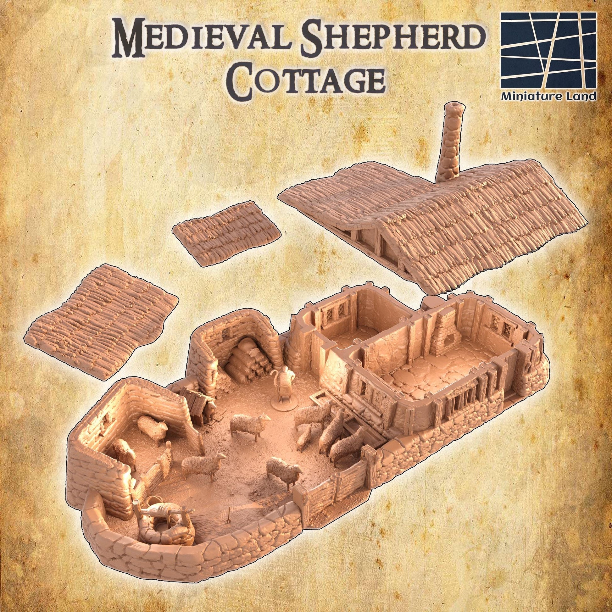 Shepherds Cottage, Miniature Land | Dungeons and Dragons | Pathfinder | Table Top RPG | 3D Printed Model