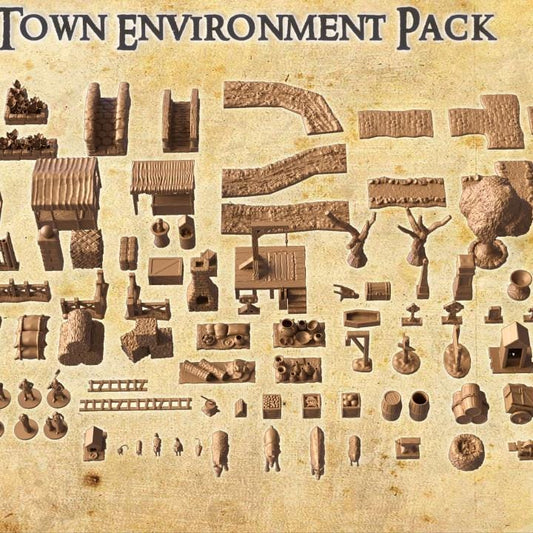 Town Environment Pack, Miniature Land | Dungeons and Dragons | Pathfinder | Table Top RPG | 3D Printed Model