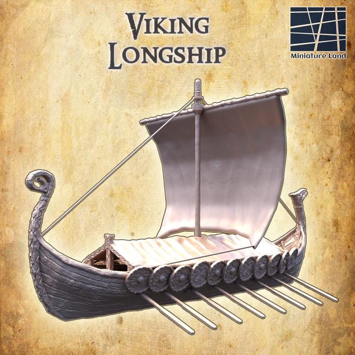 Viking Longship, Miniature Land | Dungeons and Dragons | Pathfinder | Table Top RPG | 3D Printed Model