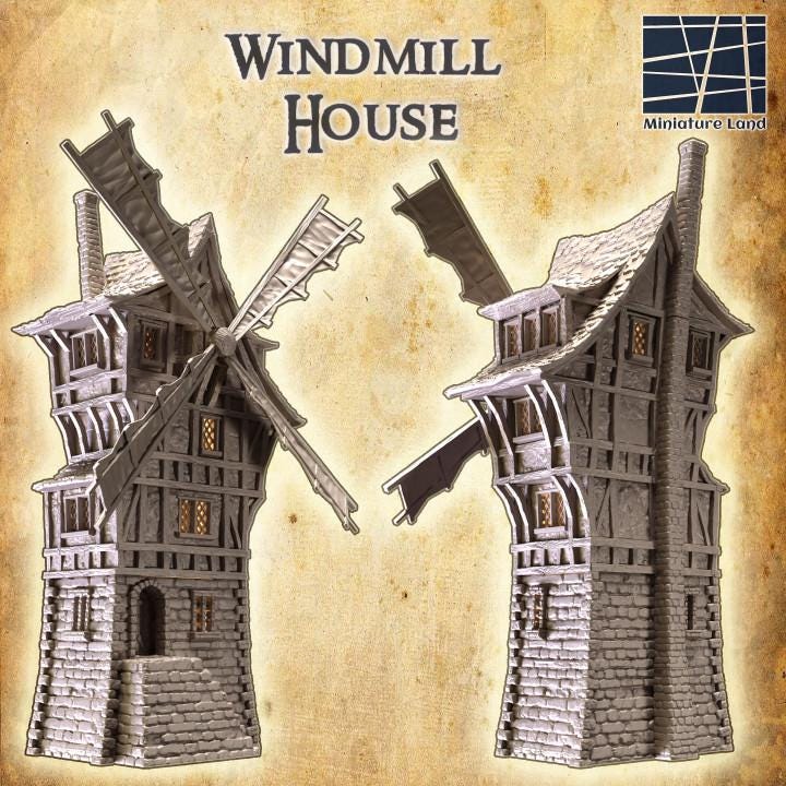 Windmill House, Miniature Land | Dungeons and Dragons | Pathfinder | Table Top RPG | 3D Printed Model