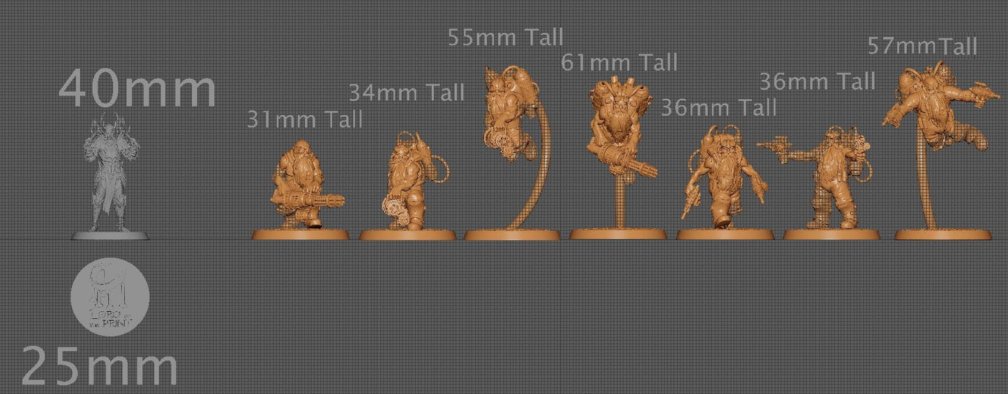 Dwarf Steampunk Soldiers, Pack 1, Lord of the Print | Dungeons and Dragons | Pathfinder | Table Top RPG | 3D Printed Model