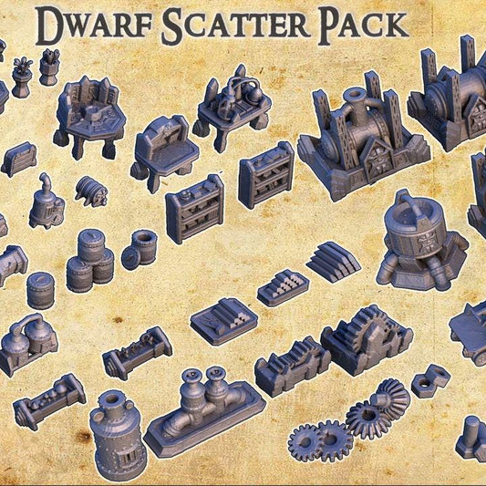 Dwarven Scatter Pack, Miniature Land | Dungeons and Dragons | Pathfinder | Table Top RPG | 3D Printed Model