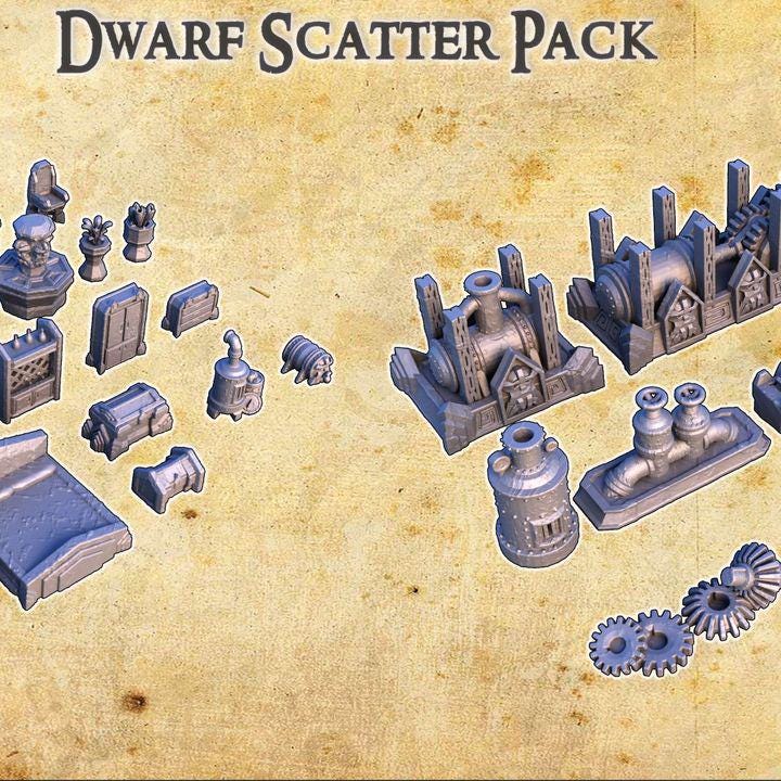 Dwarven Scatter Pack, Miniature Land | Dungeons and Dragons | Pathfinder | Table Top RPG | 3D Printed Model