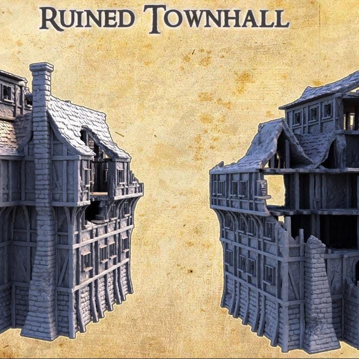 Ruined Townhall, Miniature Land | Dungeons and Dragons | Pathfinder | Table Top RPG | 3D Printed Model