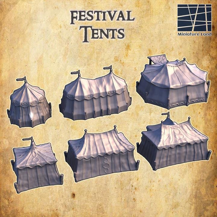 Festival Tents, Miniature Land | Dungeons and Dragons | Pathfinder | Table Top RPG | 3D Printed Model