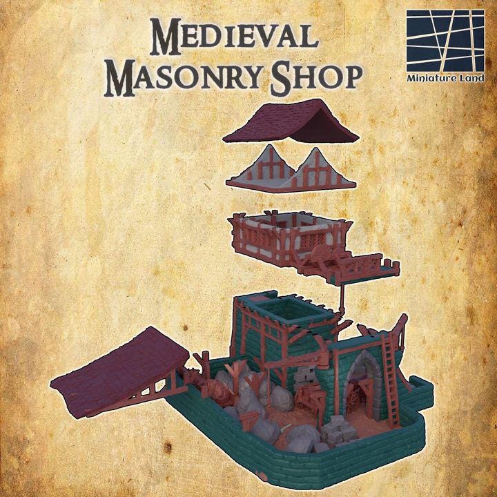 Medieval Masonry Shop, Miniature Land | Dungeons and Dragons | Pathfinder | Table Top RPG | 3D Printed Model