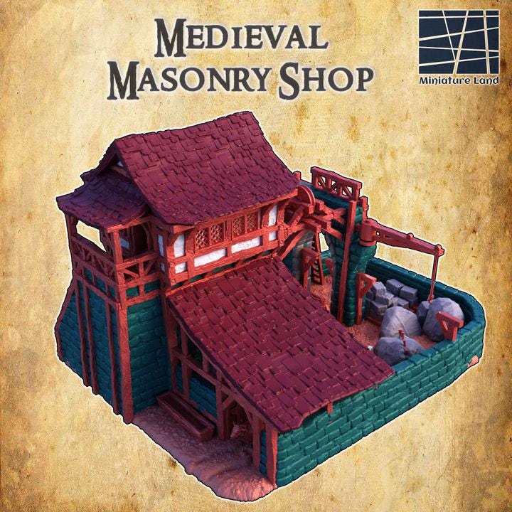 Medieval Masonry Shop, Miniature Land | Dungeons and Dragons | Pathfinder | Table Top RPG | 3D Printed Model