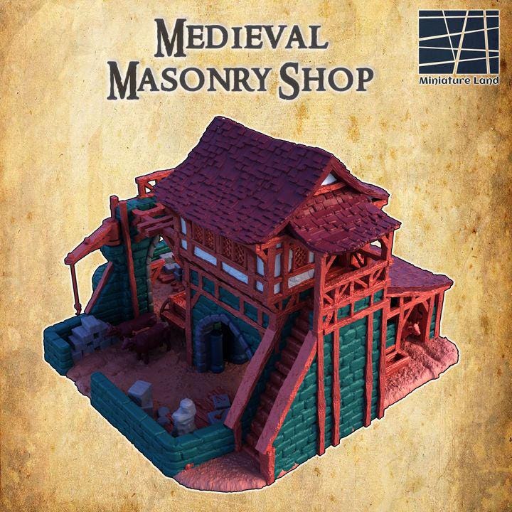 Medieval Masonry Shop, Miniature Land | Dungeons and Dragons | Pathfinder | Table Top RPG | 3D Printed Model