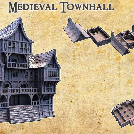 Medieval Townhall, Miniature Land | Dungeons and Dragons | Pathfinder | Table Top RPG | 3D Printed Model