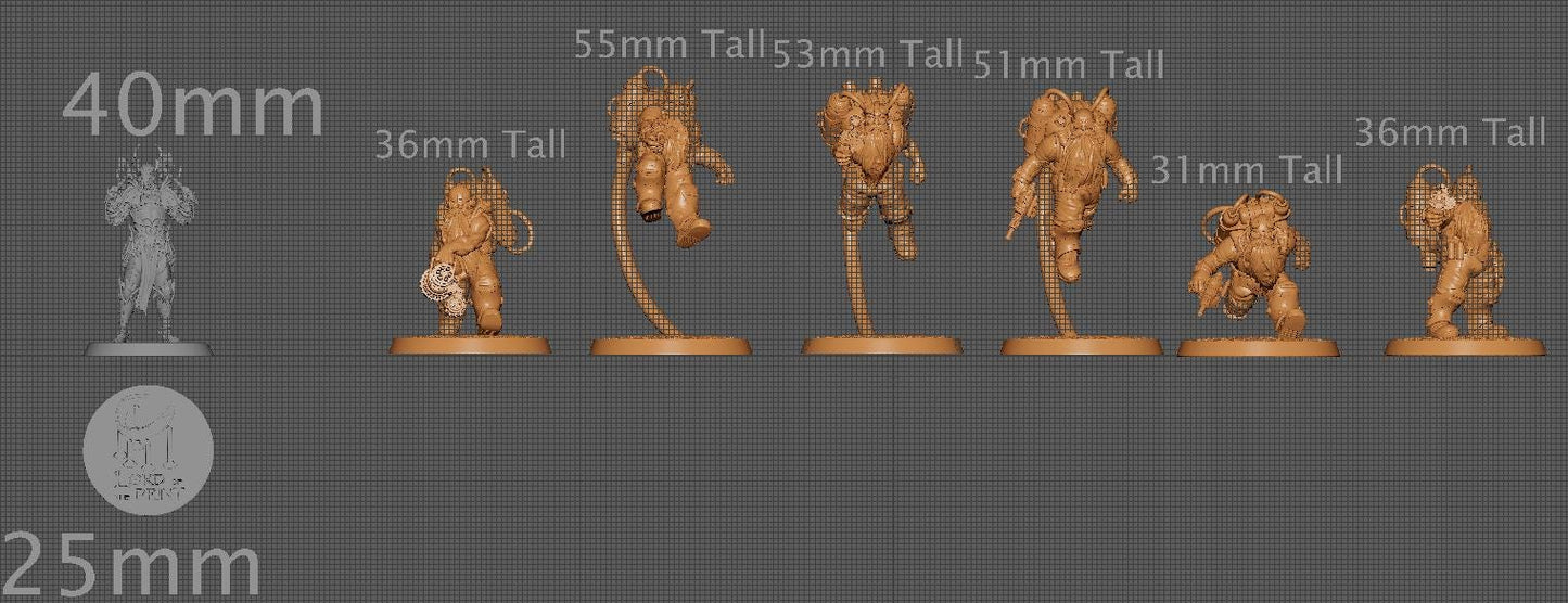 Dwarf Steampunk Soldiers, Pack 3, Lord of the Print | Dungeons and Dragons | Pathfinder | Table Top RPG | 3D Printed Model