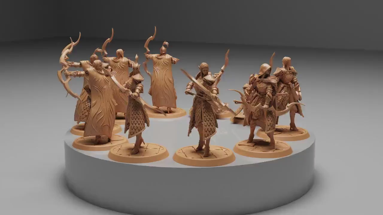 Archer Squadron, Elvish Kingdom of Nela Dan,  | Dungeons and Dragons | Pathfinder | Table Top RPG | 3D Printed Model