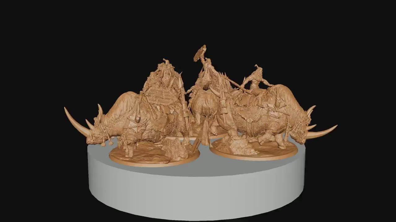 Rhino Riders, Rescale Miniatures | Dungeons and Dragons | Pathfinder | Table Top RPG | 3D Printed Model