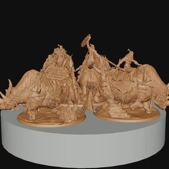 Rhino Riders, Rescale Miniatures | Dungeons and Dragons | Pathfinder | Table Top RPG | 3D Printed Model