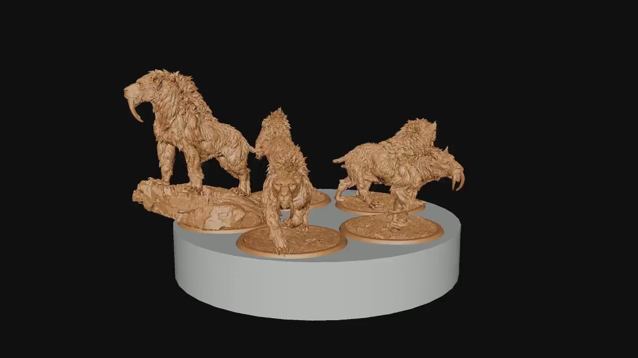 Wild Sabertooth Tigers, Rescale Miniatures | Dungeons and Dragons | Pathfinder | Table Top RPG | 3D Printed Model