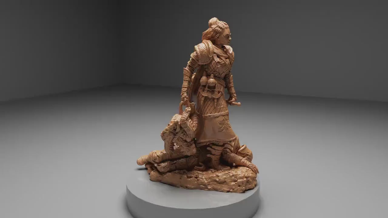 Kalia the Monster Huntress, Powerful NPC, Ernest Nemirovsky | Dungeons and Dragons | Pathfinder | Table Top RPG | 3D Printed Model