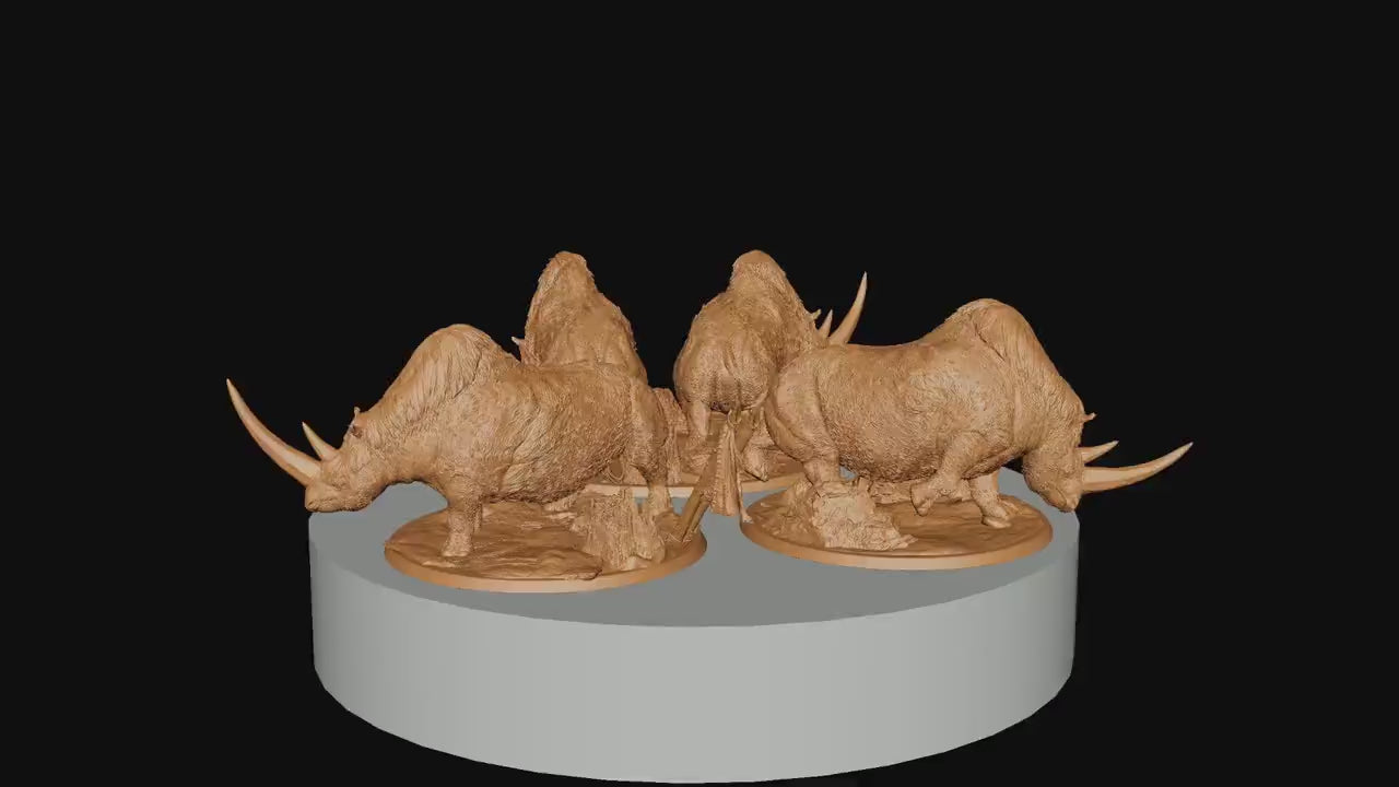 Wild Rhinos, Rescale Miniatures | Dungeons and Dragons | Pathfinder | Table Top RPG | 3D Printed Model